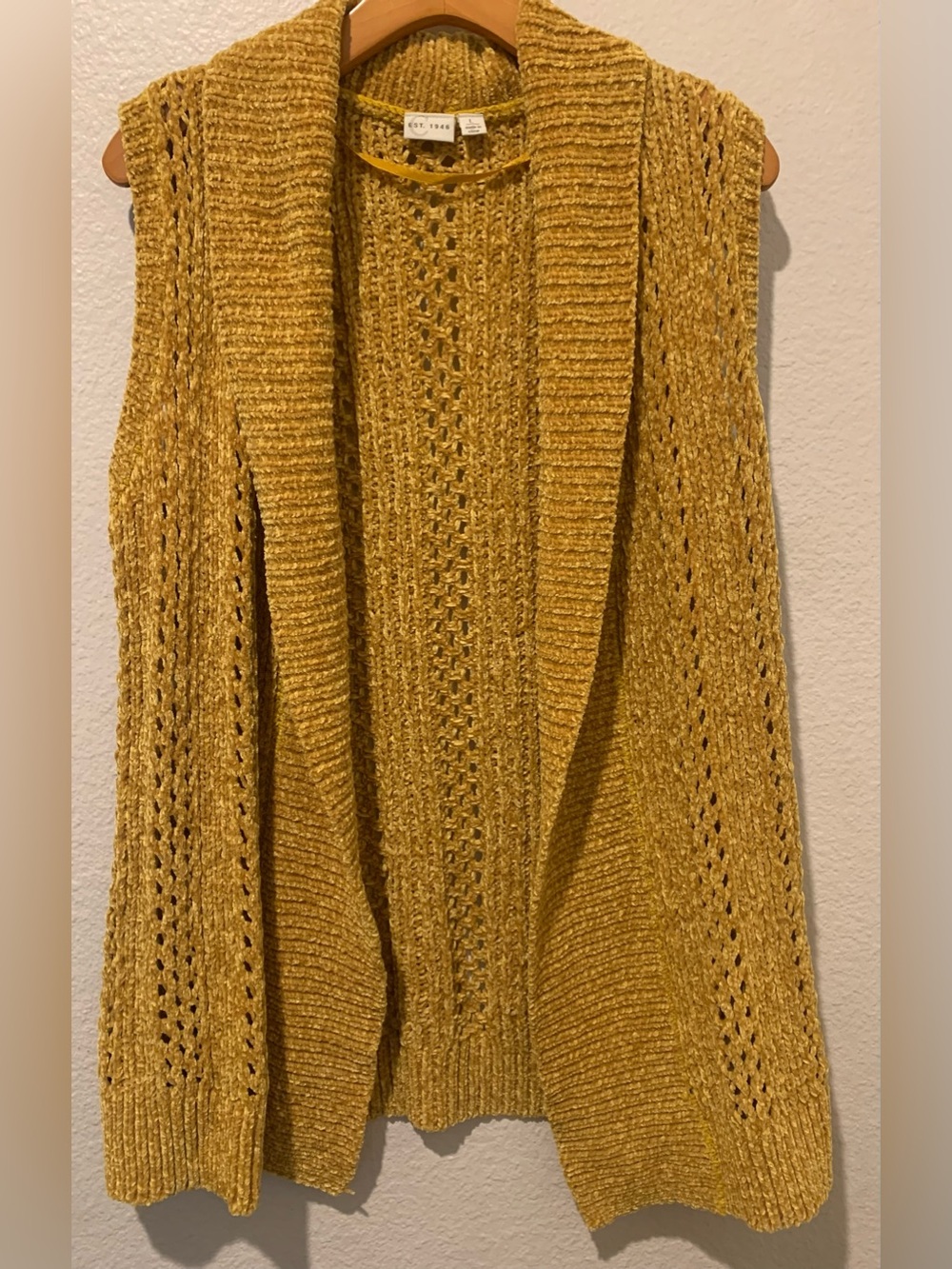 EST 1946 Mustard Open-Front Knit Sleeveless Cardigan - Women Sweater